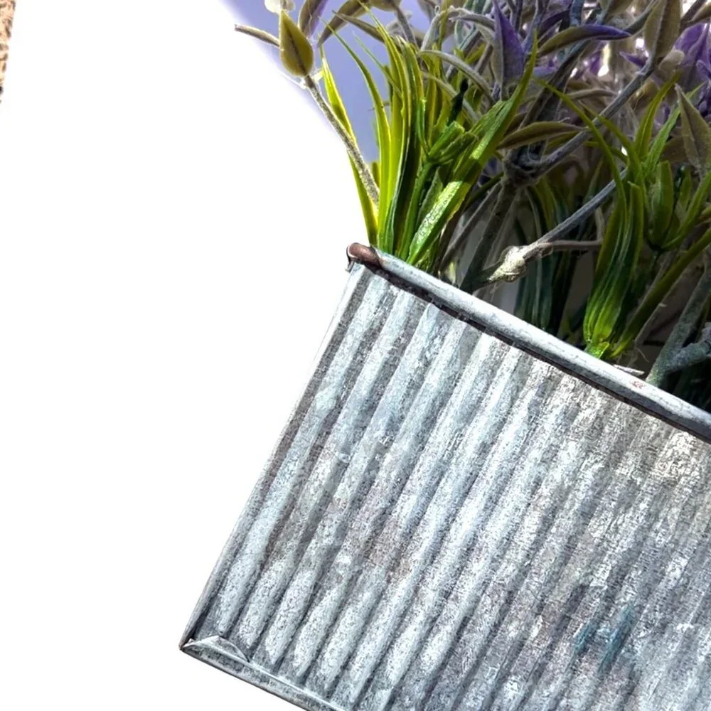 Faux Lavender Plant -Silver Metal Pot NWOT